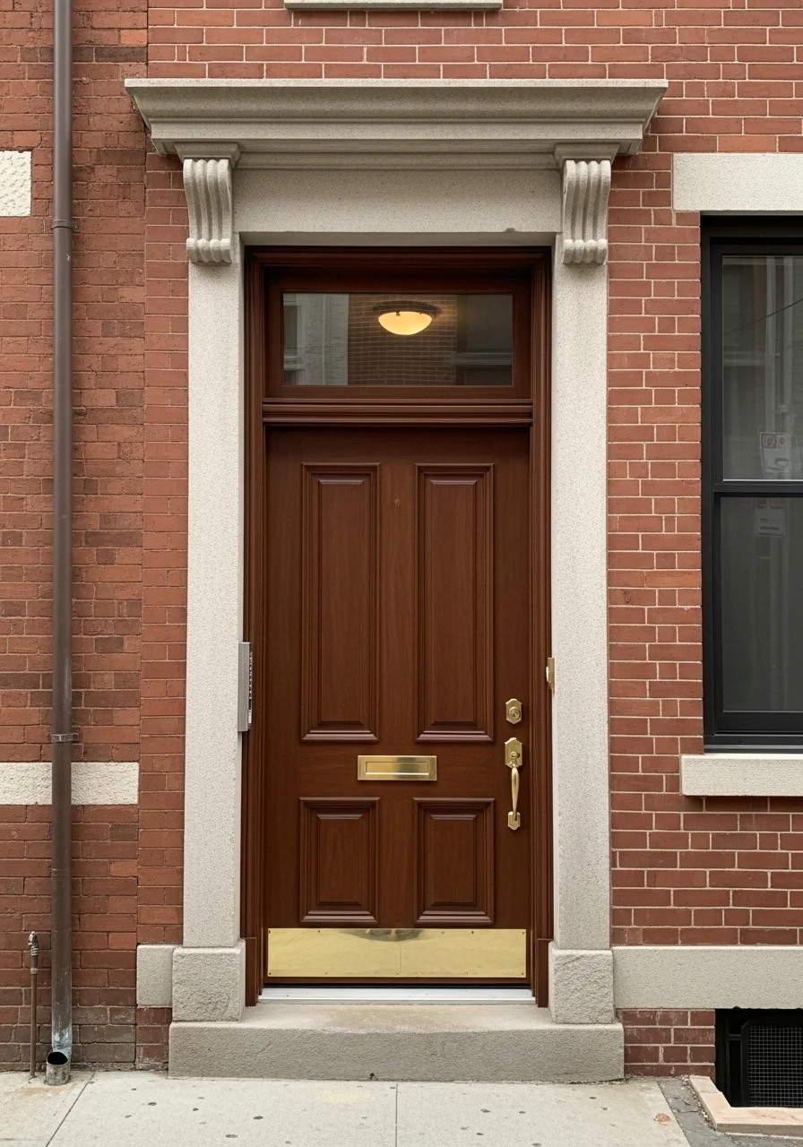 Close-up of Philadelphia rowhouse entrance and architectural detail showing quality restoration work.