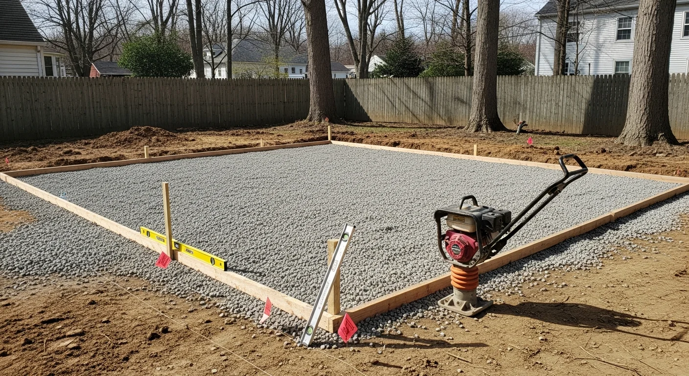 A completed backyard patio installation on a residential property in Bucks County, PA, showing a level hardscape surface with clean edges and proper grading away from the home. The patio extends from the rear of the house into a landscaped yard typical of homes across the Bucks County region.