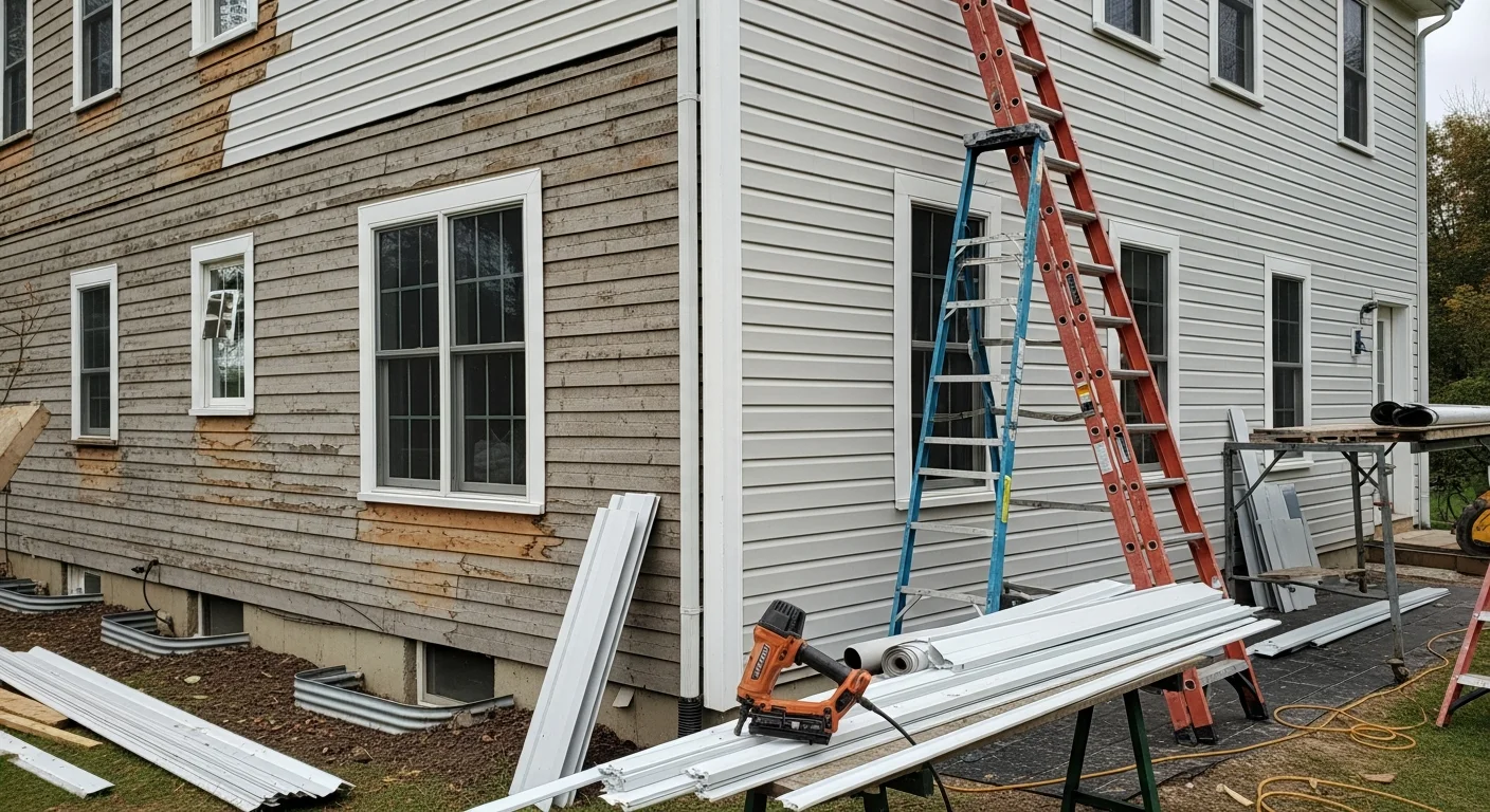 A Bucks County residential home with newly installed exterior siding, showing clean panel lines, finished trim corners, and updated fascia along the roofline. The home exterior reflects a completed siding replacement on a single-family property typical of the Bucks County, PA housing stock.